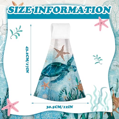 Sratte 4 Pcs Ocean Animal Hanging Kitchen Towels Sea Turtle Seahorse Blue