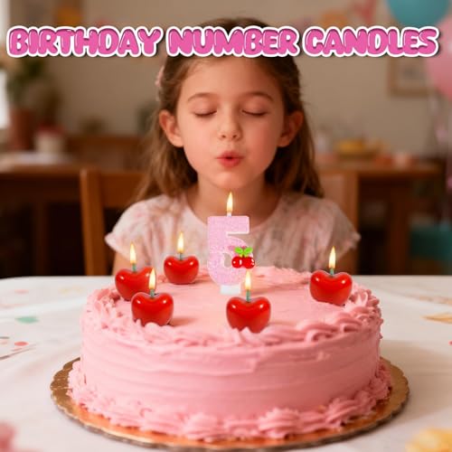 Cherry Number Birthday Candle Set with 5 Mini Cherry Candles