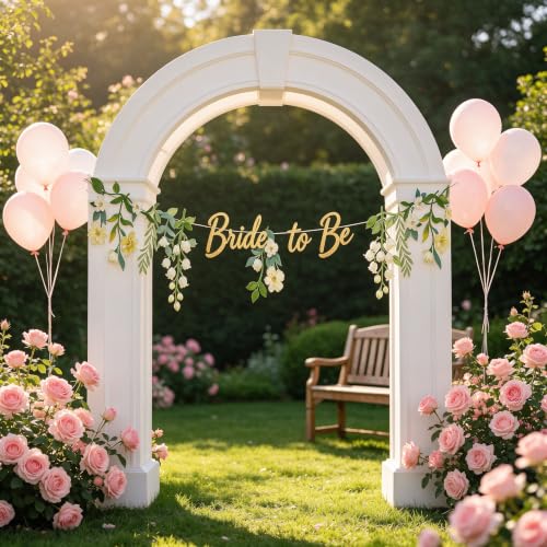 Bride to Be Floral Banner - Gold Glitter Bridal Shower Decor