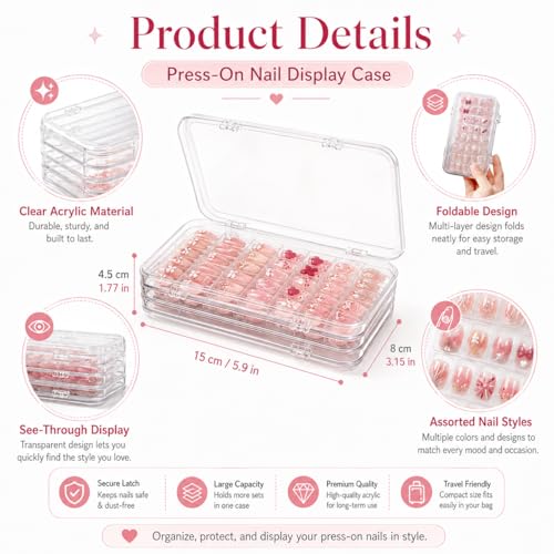 Tri-Fold Nail Organizer Case - Portable Storage for 40+ Press-On Nails