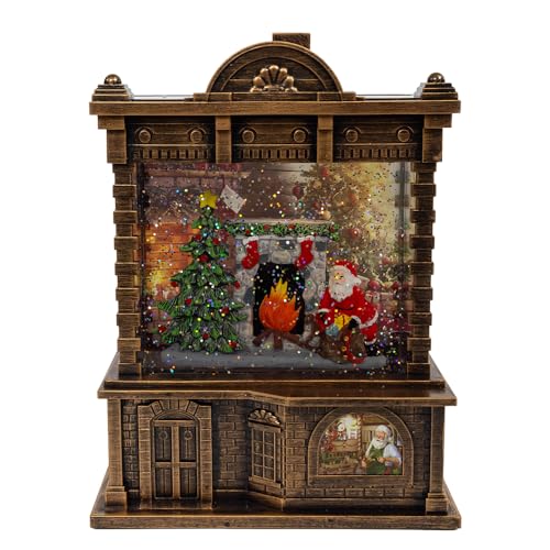 Battery Operated Santa Fireplace Water Lantern House - Christmas Decor