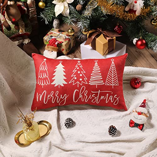 Merry Christmas Lumbar Pillow Cover, 12x20 Farmhouse Holiday Throw Case