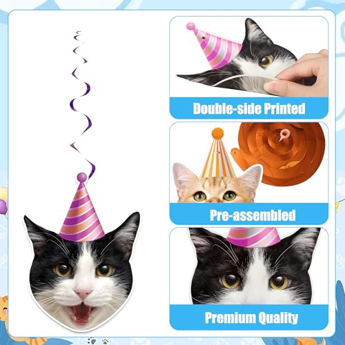 30-Piece Cat Theme Hanging Swirl Decorations for Birthday Parties