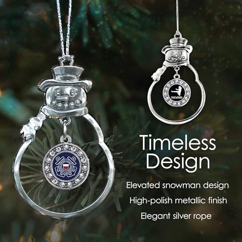 Math Nerd Silver Christmas Ornament - Snowman Circle Charm with Cubic Zirconia