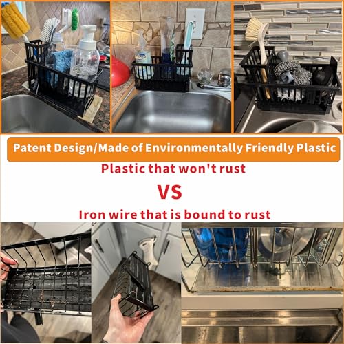 Yieach Rustproof Kitchen Sink Caddy Organizer with Dispenser, Plastic Dish Sponge Holder, Black