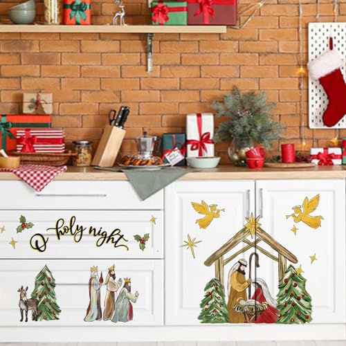 Nativity Christmas Wall Decals - Religious Holiday Stickers for Home & Retail