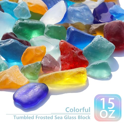 Colorful Frosted Sea Glass Blocks - 1LB Mixed Tumbled Decorative Stones