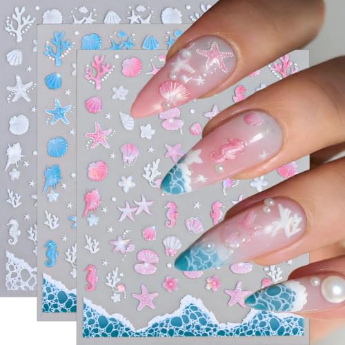 Winthrop 3D Aurora Ocean Nail Stickers - Iridescent Summer Beach Decals