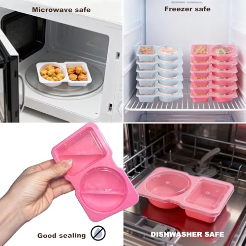 YTMerrify 20 Pack 4.5 Oz Reusable Snack Containers - 4 Colors, 2-Compartment with Lids