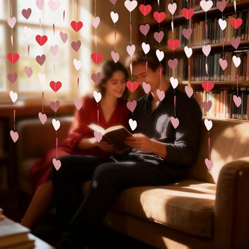 39.2FT Pink Red Glitter Heart Garland - Perfect for Celebrations
