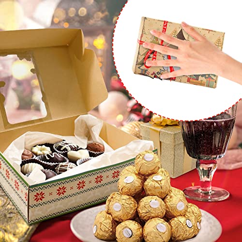 12 Pack Christmas Cookie Gift Boxes with Window and Ribbons - Small