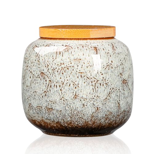 6oz Ceramic Tea Canister with Airtight Wooden Lid - Flambe Glaze