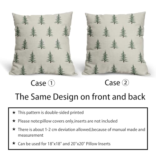 Christmas Pillow Covers 18x18 Set of 2 with Forest Green Tree Print
