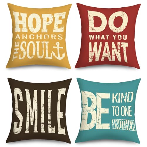 Minimalist Quotes Throw Pillow Covers - Set of 4, 18x18 Inches