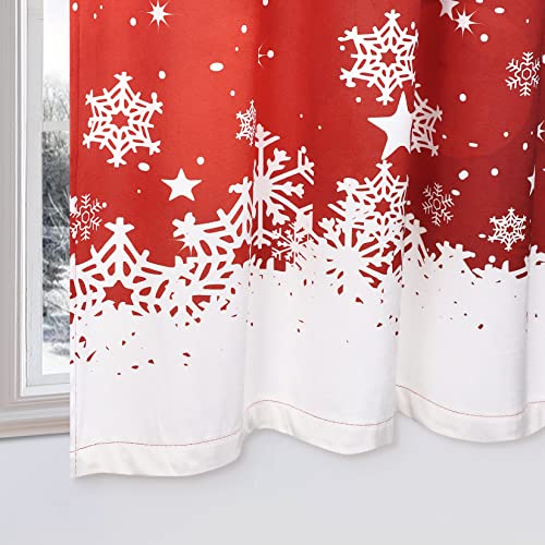 Christmas Velvet Kitchen Curtain Valance with Snowflake Pattern - Red, 52x15 Inches