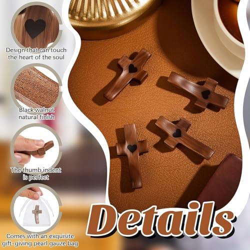 Brevynx Handmade Pocket Wooden Crosses - 3pc Set with Organza Bags