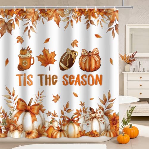 MEHOFOND Football Shower Curtain 72x72 Waterproof Fabric Autumn Bath Decor