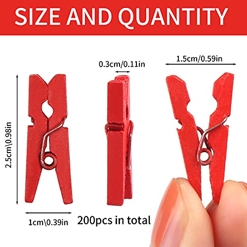KIMOBER 200pcs Mini Colored Wooden Clothespins, 0.98 Inch Craft Clips