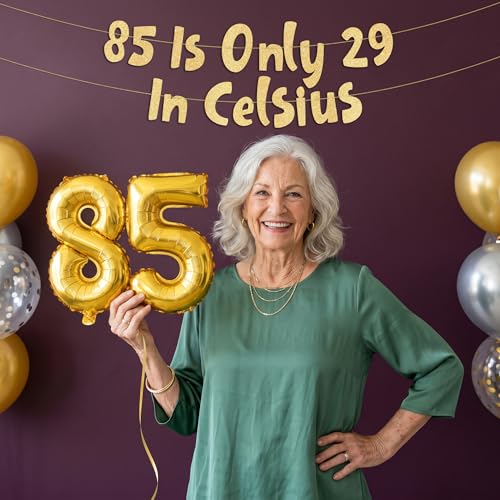 85th Birthday Gold Glitter Banner - Pre-Strung 85th Milestone Party Decor