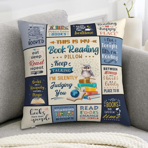 Book Lovers Pillow Cover 18x18 Inches - Perfect Gift for Readers