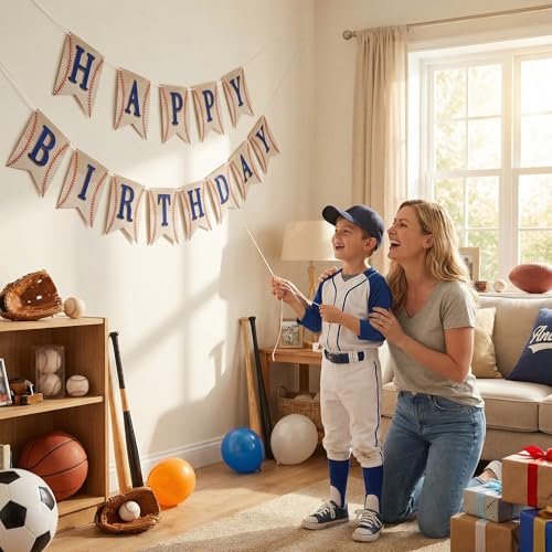 Baseball Happy Birthday Banner - 3D Sports Party Decoration for Kids & Adults