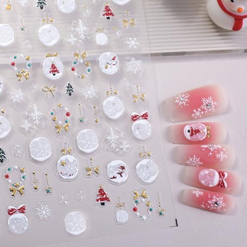 Christmas 5D Embossed Nail Stickers - 3 Sheets Winter Snowflake Decals
