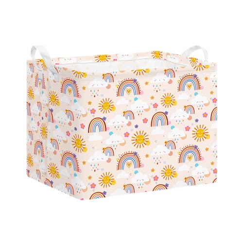 Rainbow Collapsible Storage Basket for Kids - Organizer Bin with Handles