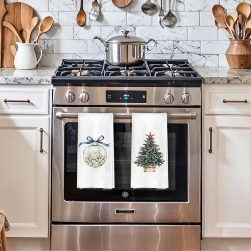 Coastal Christmas Kitchen Towels Set of 4 16x24 Inches - Waffle Weave Polyester