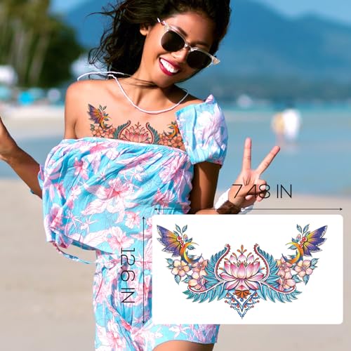 Kotbs Large Temporary Tattoos - 6 Sheet Waterproof Body Art for Chest & Back