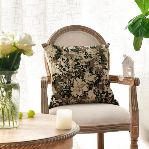 AVOIN Chinoiserie Vintage Floral Throw Pillow Covers - Brown, 18" x 18" (Set of 2)