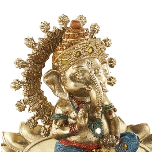 Deco 79 Resin Ganesh Decorative Sculpture Home Decor Statue with Lotus Plate and Colorful Dresswear, Accent Figurine 7" x 7" x 5", Gold