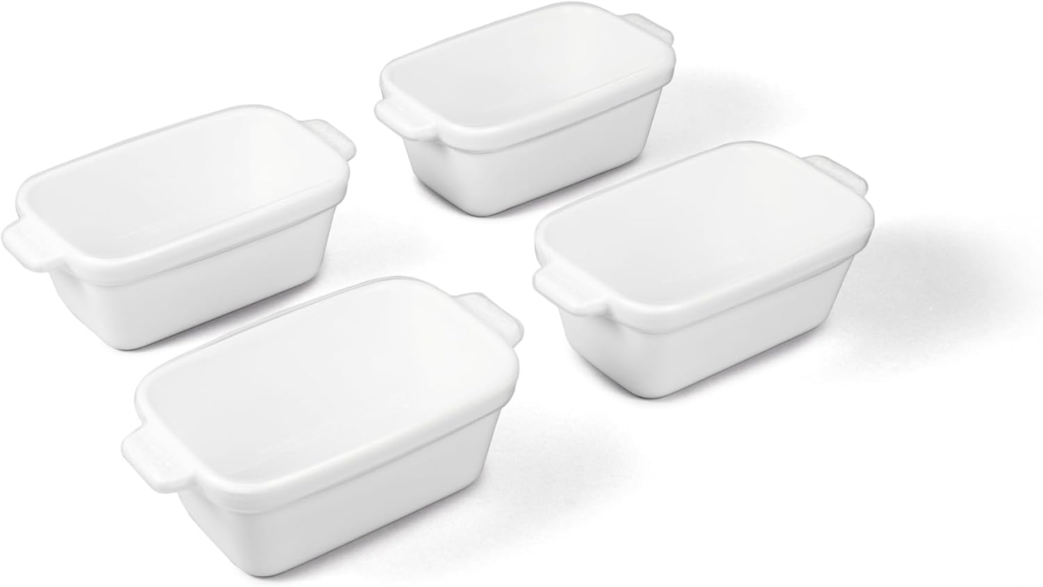 Souper Cubes Stoneware - Small Ceramic Baking Dish Set of 4 | 5" x 3" with Silicone Covers - White