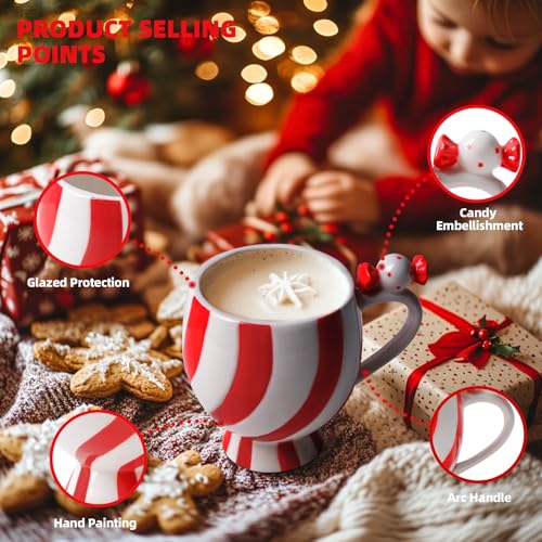Christmas Candy-Shaped Ceramic Mug - 12 OZ Holiday Coffee & Tea Cup with Handle - Gift Ready