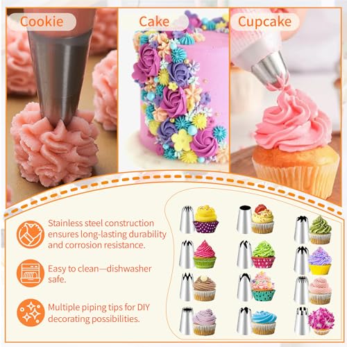 14-Piece Stainless Steel Piping Tips Set for Cake Decorating
