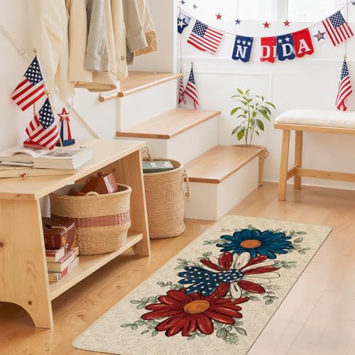 Patriotic Daisy Eucalyptus Doormat 17x29 Inch - Non-Slip, Washable