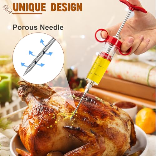 Kingsmile Red Meat Injector Syringe with 3 Needles - 1oz for BBQ & Smoking
