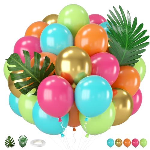 30Pc Tropical Balloon Set - Teal, Green, Orange Luau Party Decorations