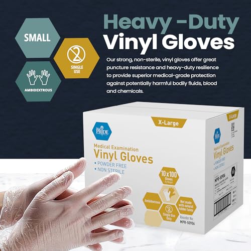 MED PRIDE X-Large Disposable Vinyl Exam Gloves - 1000 Count