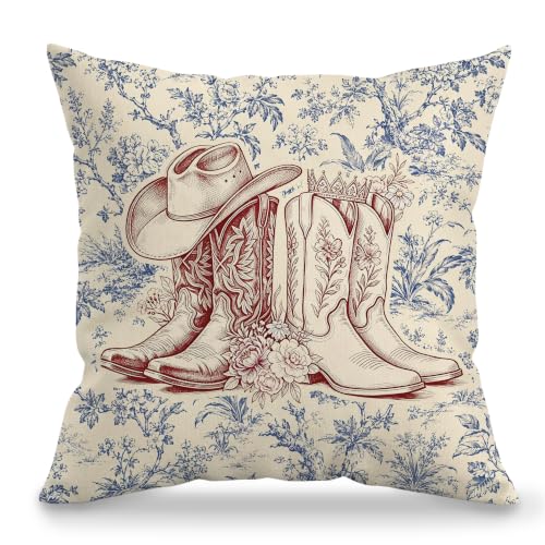 Chinoiserie Cowboy Boots Pillow Cover 18x18 | Country Decor
