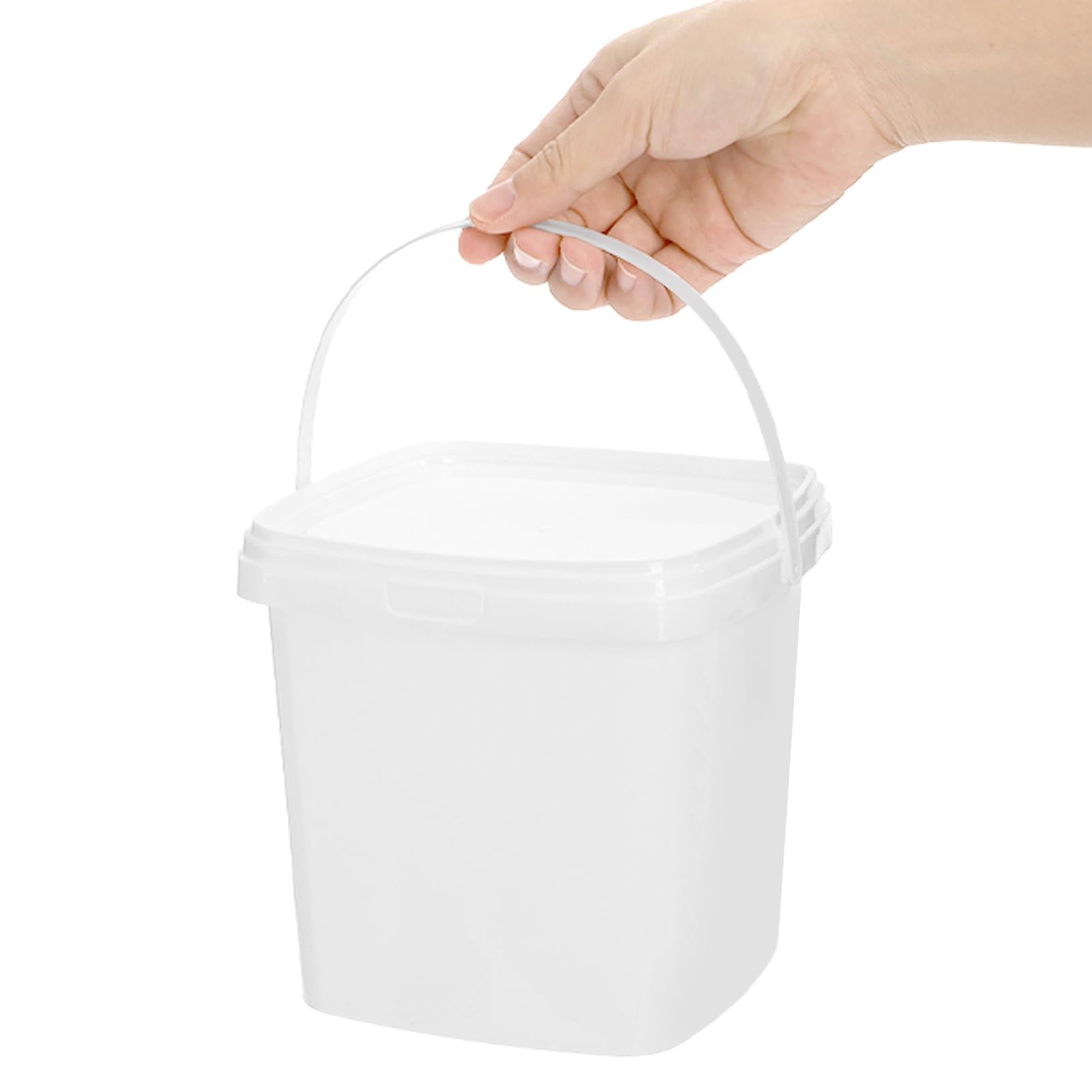 Yopay 20 Pack Plastic Bucket with Lid, 68 OZ Ice Cream Container with Handle, White Sealable Square Food Grade Deli Storage Pails for Pickles Paint Water, Art Crafts Projects
