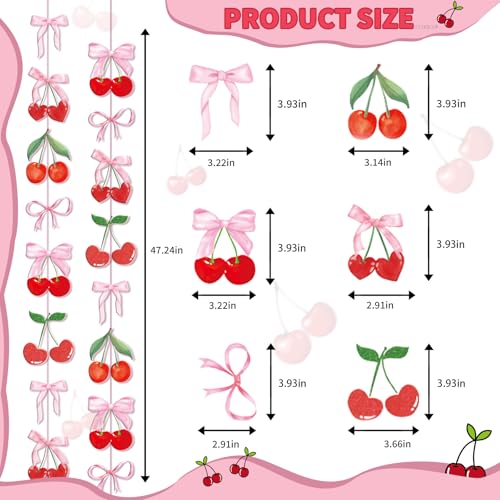 Cherry and Bow Hanging Banner - 8PCS Party Decorations for Baby Shower