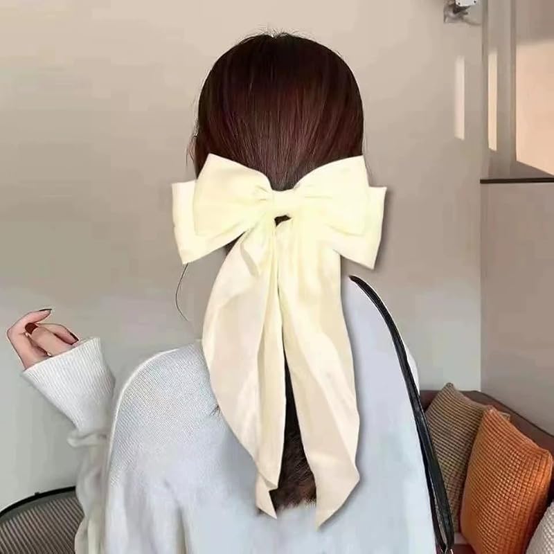 Silky Satin Bow Hair Clip with Long Tails Large French Barrette Light Blue