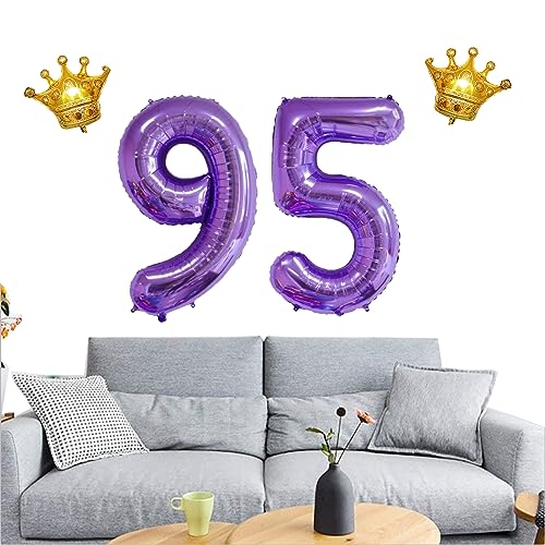 Purple 95 Number Balloon Set - 40 Inch Jumbo Foil with Crowns