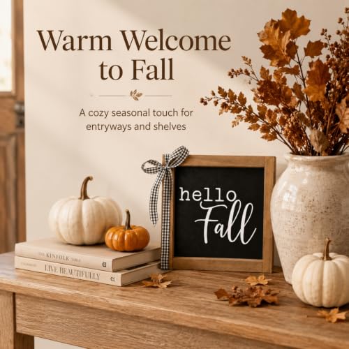 Hello Fall Sign 6-Inch Black Rustic Wooden Farmhouse Autumn Decor