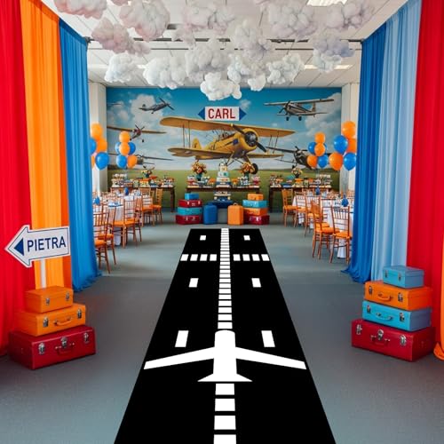 Classic Airplane Runway Table Runner - 2 x 10 ft Aviation Rug