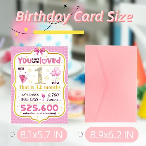 1st Birthday Card for Baby Girl - Pink Keepsake Gift for 1 Year Old