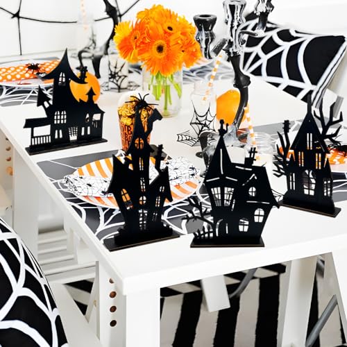 Halloween Haunted House Table Decorations - 4 Wooden Signs