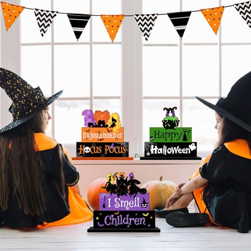 Halloween Wooden Table Signs Set - 3PCS Spooky Witch Decor