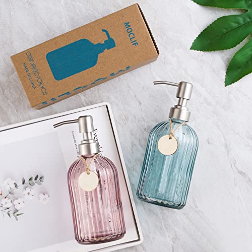 MOCLIF 16oz Clear Glass Soap Dispenser with Stainless Steel Pump
