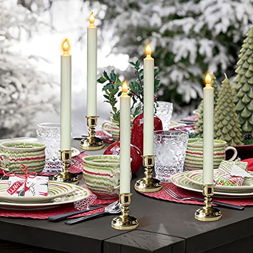 6 Pack Flameless Window Candles with Gold Holders and Remote Timer - Battery Operated